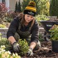 Sport-Tek STC28 Striped Pom Pom Beanie - Black Yellow