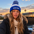 Sport-Tek STC28 Striped Pom Pom Beanie - Royal Blue White