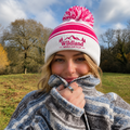 Sport-Tek STC28 Striped Pom Pom Beanie - White Pink