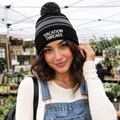 Sport-Tek STC28 Striped Pom Pom Beanie - Black Gray