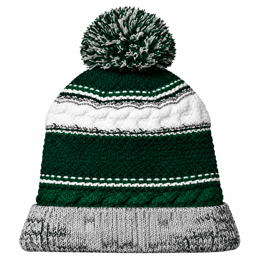 Sport-Tek STC21 Pom Pom Team Beanie - Forest Green/ Black/ White