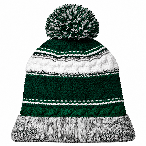 Sport-Tek STC21 Pom Pom Team Beanie - Forest Green/ Black/ White
