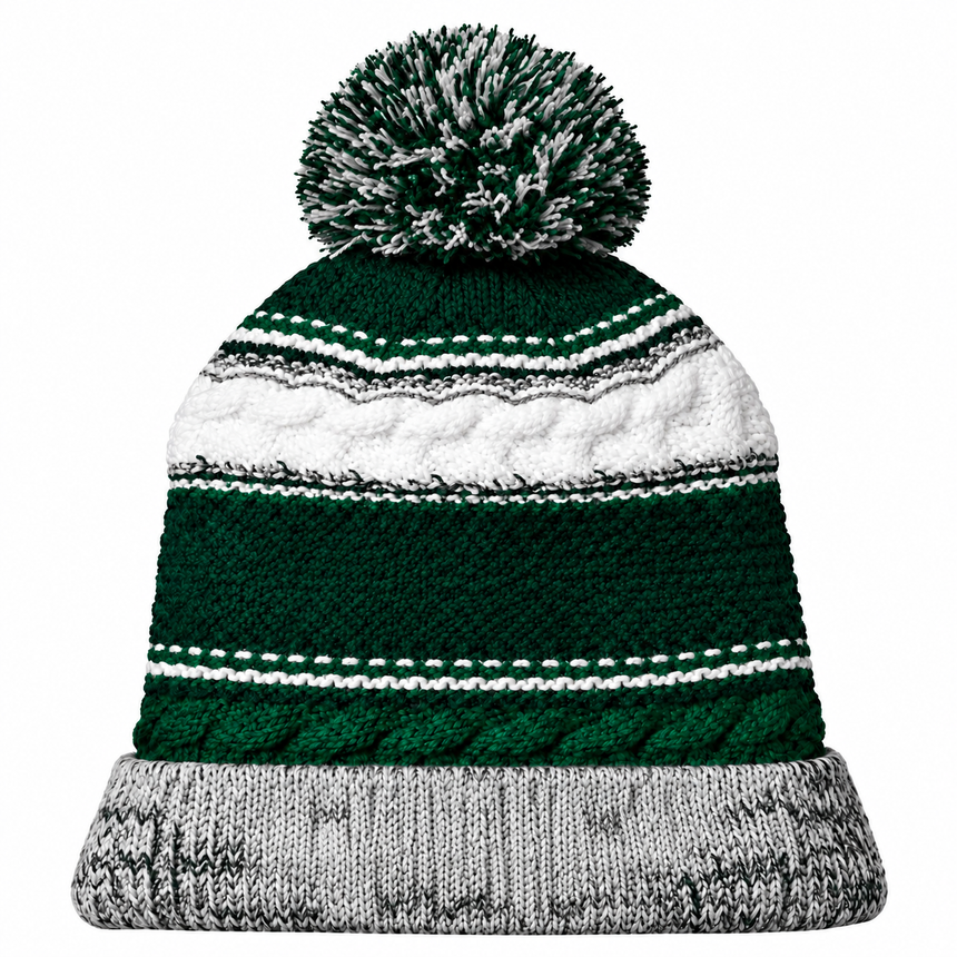 Sport-Tek STC21 Pom Pom Team Beanie - Forest Green/ Black/ White