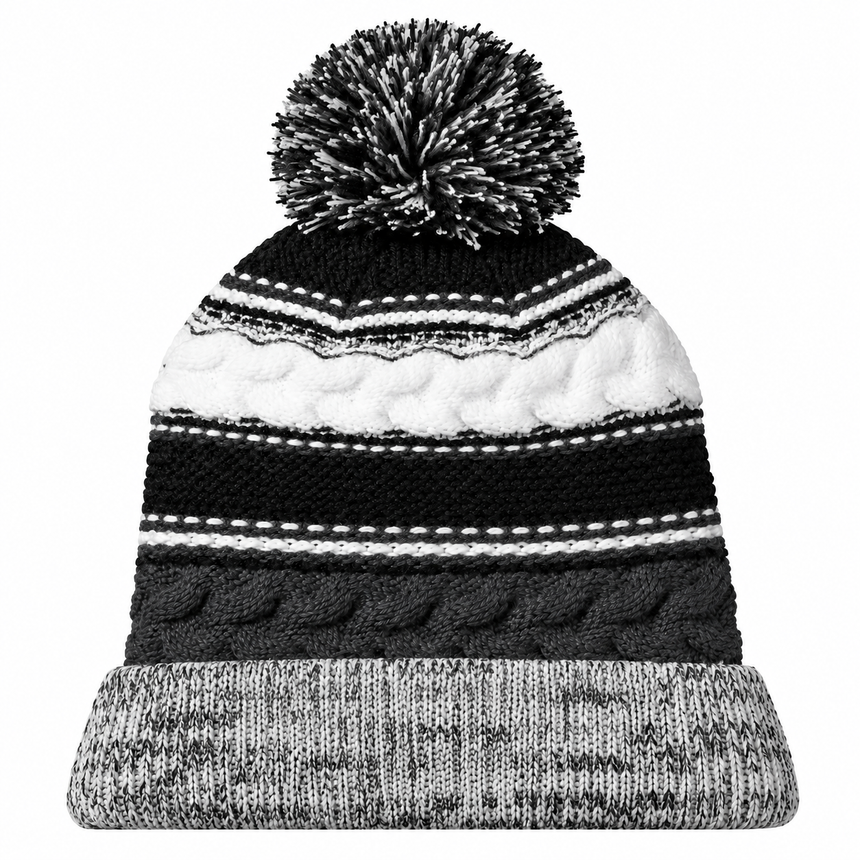 Sport-Tek STC21 Pom Pom Team Beanie - Iron Grey/ Black/ White