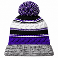 Sport-Tek STC21 Pom Pom Team Beanie - Purple/ Black/ White