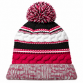 Sport-Tek STC21 Pom Pom Team Beanie - Pink Raspberry/ Iron Grey/ White