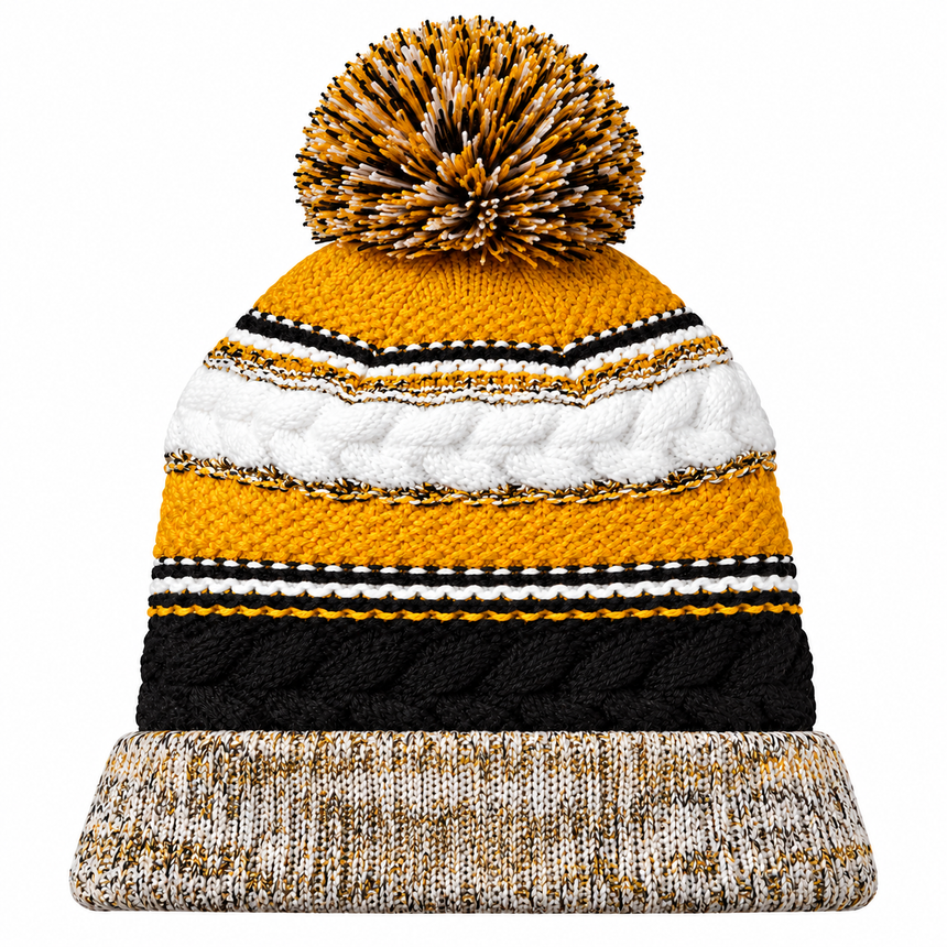 Sport-Tek STC21 Pom Pom Team Beanie - True Navy/ Gold/ White