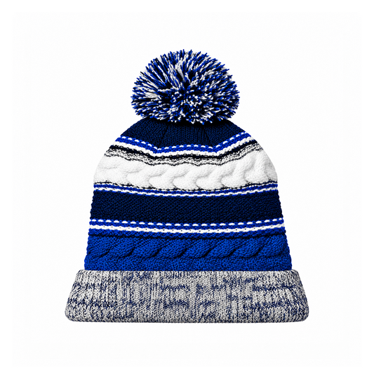 Sport-Tek STC21 Pom Pom Team Beanie - True Royal/ Black/ White