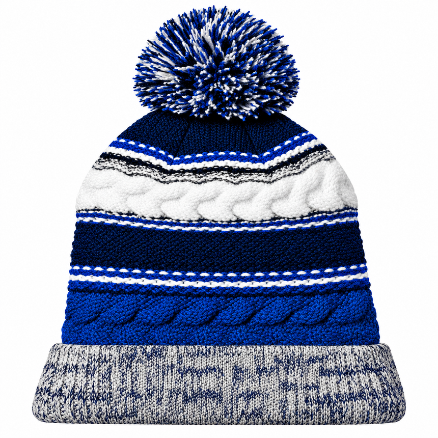 Sport-Tek STC21 Pom Pom Team Beanie - True Royal/ Black/ White