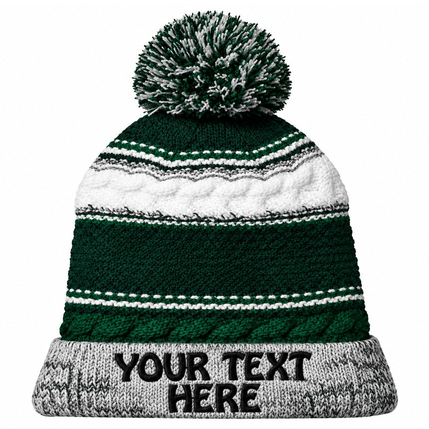 Sport-Tek STC21 Pom Pom Team Beanie - Forest Green/ Black/ White