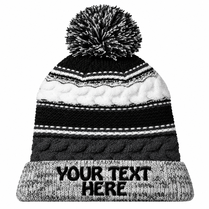 Sport-Tek STC21 Pom Pom Team Beanie - Iron Grey/ Black/ White