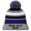 Sport-Tek STC21 Pom Pom Team Beanie - Purple/ Black/ White