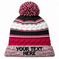 Sport-Tek STC21 Pom Pom Team Beanie - Pink Raspberry/ Iron Grey/ White