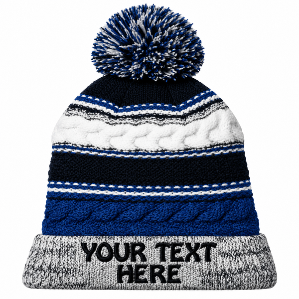Sport-Tek STC21 Pom Pom Team Beanie - True Royal/ Black/ White