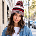 Sport-Tek STC21 Pom Pom Team Beanie - Maroon/ Black/ White
