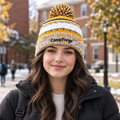 Sport-Tek STC21 Pom Pom Team Beanie - True Navy/ Gold/ White