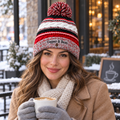 Sport-Tek STC21 Pom Pom Team Beanie - True Red/ Black/ White