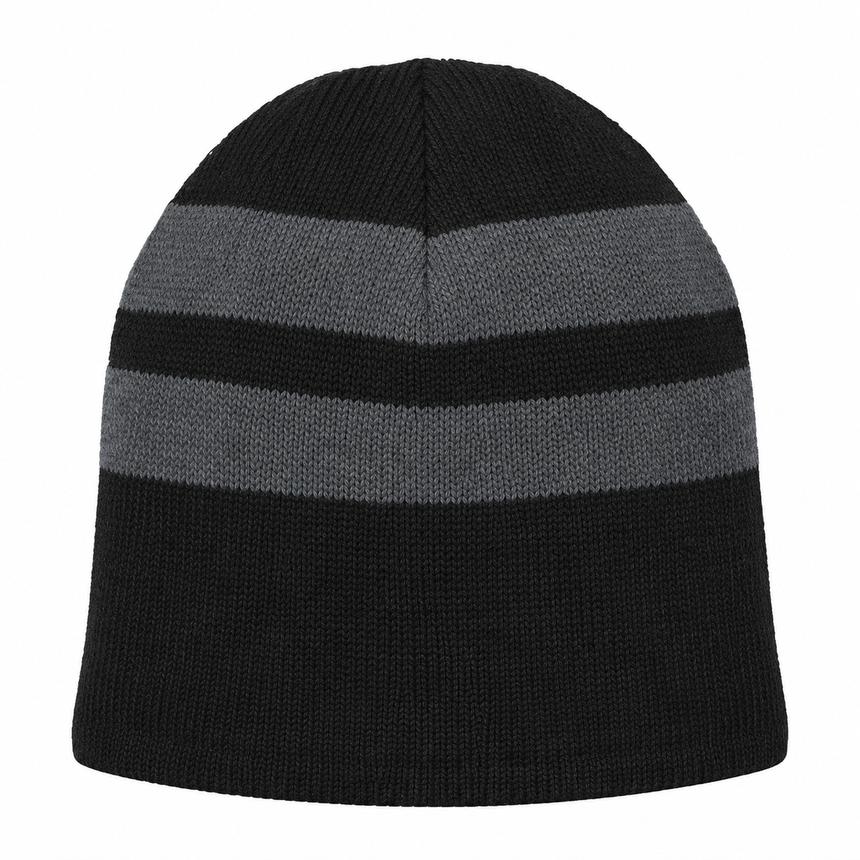 Port & Company C922 Fleece-Lined Striped Beanie - Black/Athletic Oxford