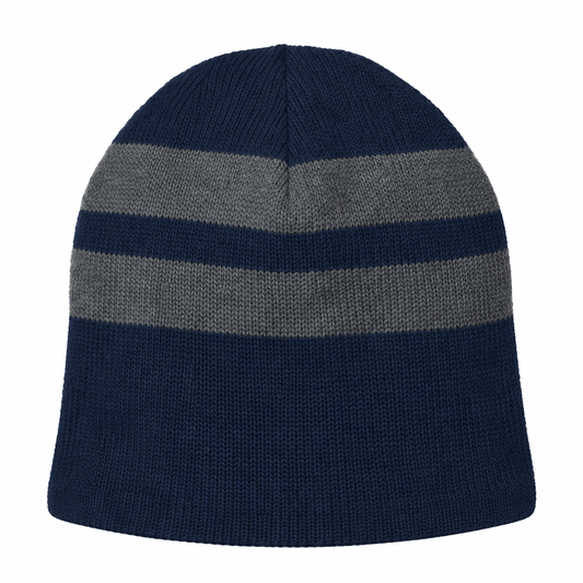Port & Company C922 Fleece-Lined Striped Beanie - Navy/Athletic Oxford