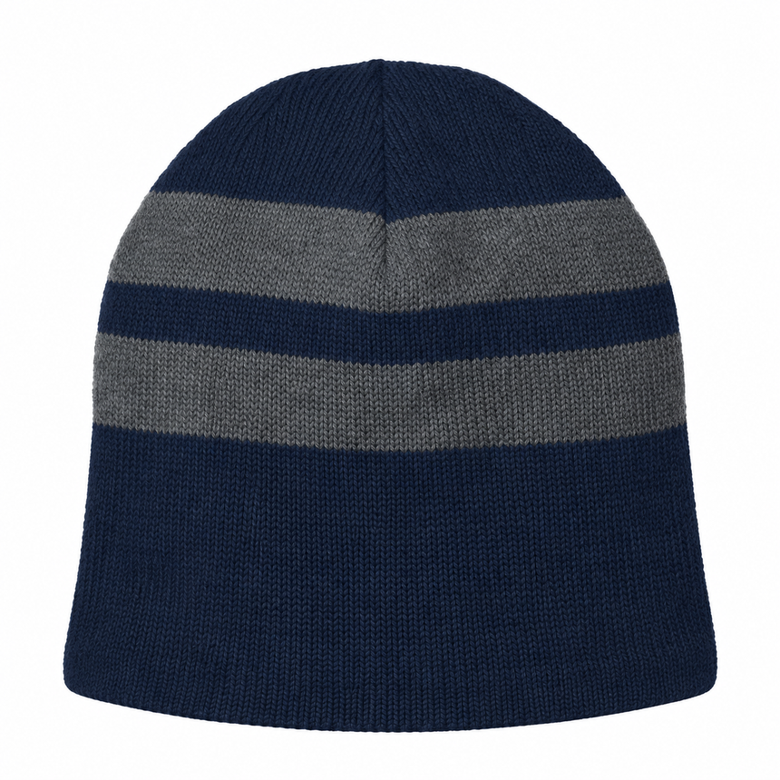 Port & Company C922 Fleece-Lined Striped Beanie - Navy/Athletic Oxford