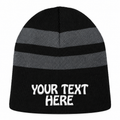 Port & Company C922 Fleece-Lined Striped Beanie - Black/Athletic Oxford