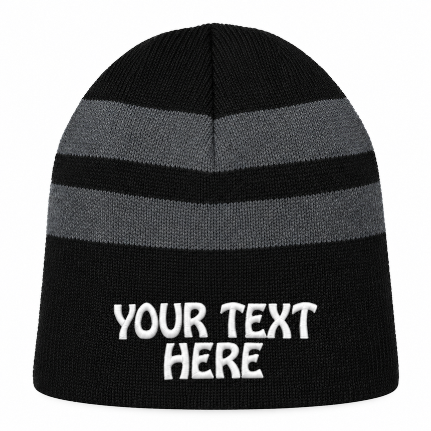 Port & Company C922 Fleece-Lined Striped Beanie - Black/Athletic Oxford