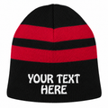 Port & Company C922 Fleece-Lined Striped Beanie - Black/Athletic Red