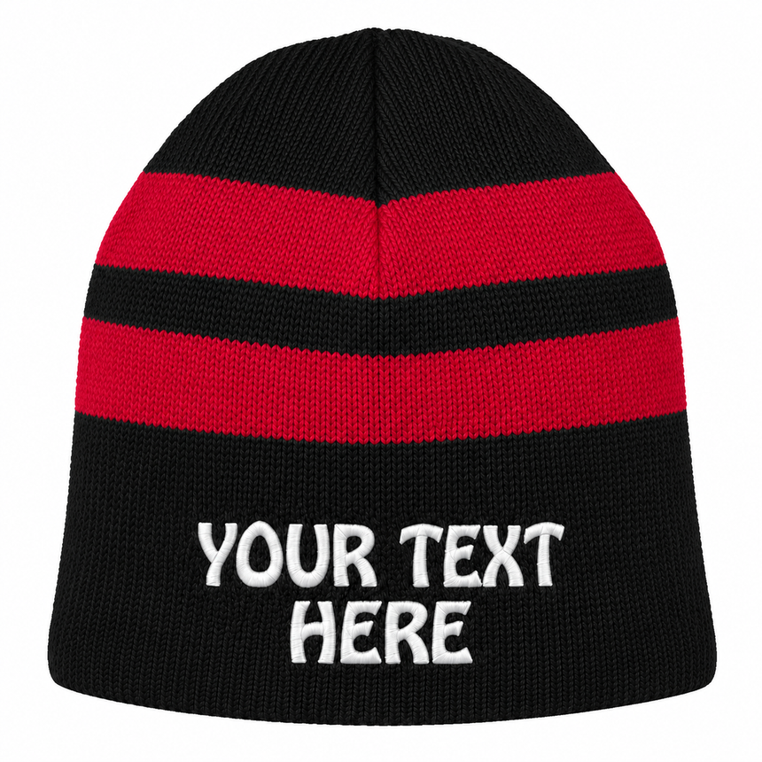 Port & Company C922 Fleece-Lined Striped Beanie - Black/Athletic Red