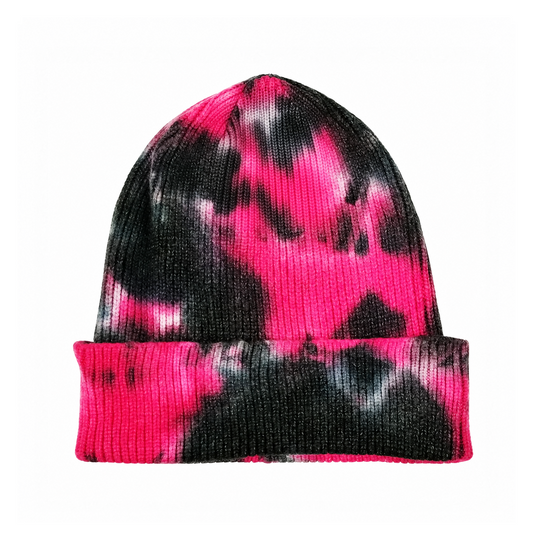 Decky 8031 Camo Knit Beanie - Tie Dye Black Hot Pink