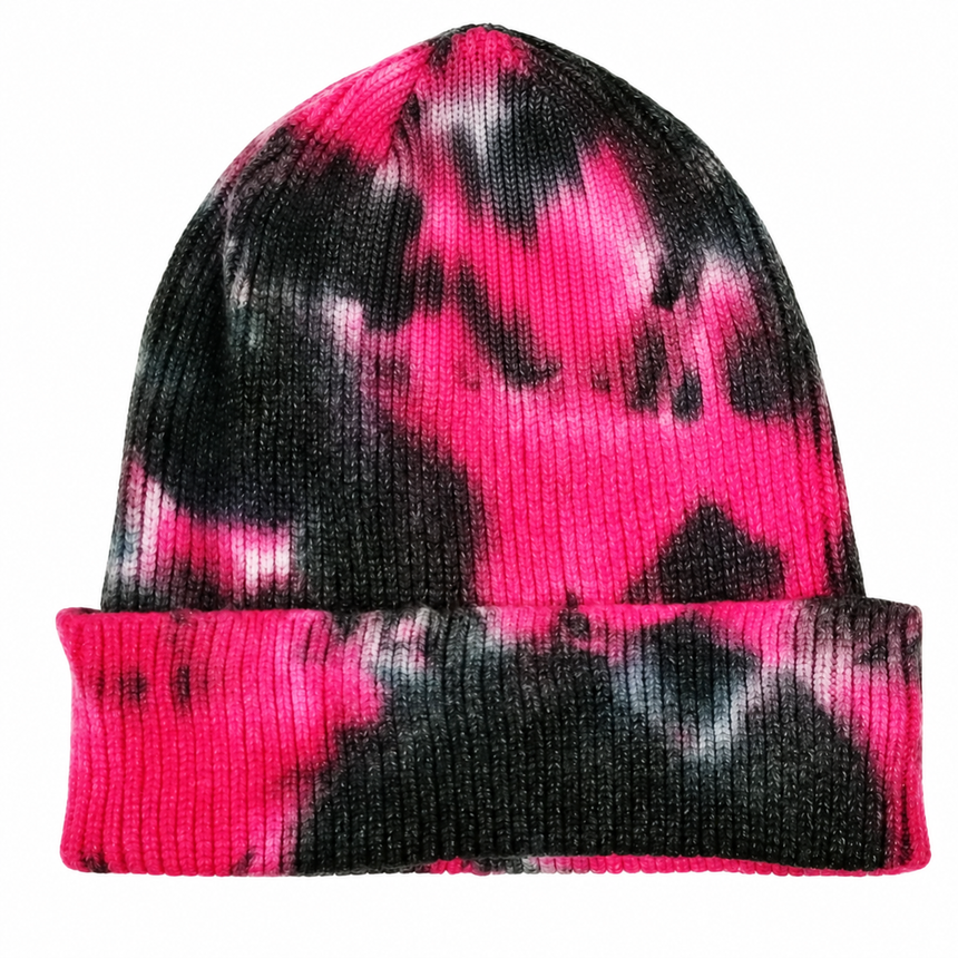 Decky 8031 Camo Knit Beanie - Tie Dye Black Hot Pink