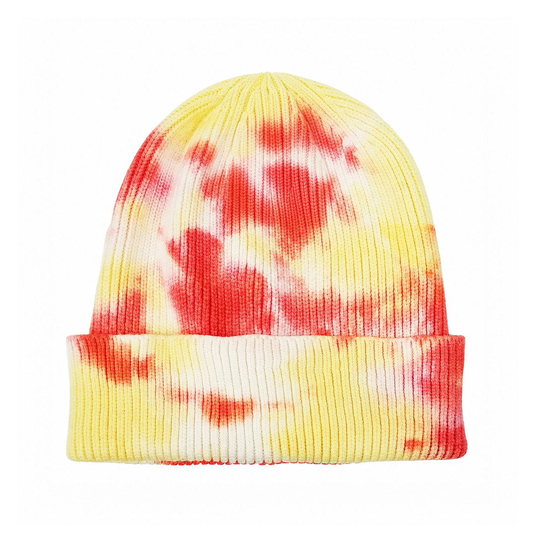 Custom tie dye cuffed beanie (Pit Bull PB266) embroidered with a logo