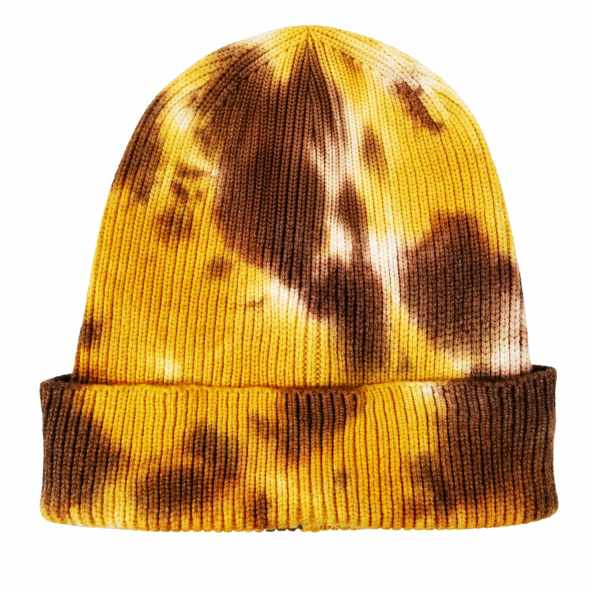 Decky 8031 Camo Knit Beanie - Tie Dye Mustard Brown