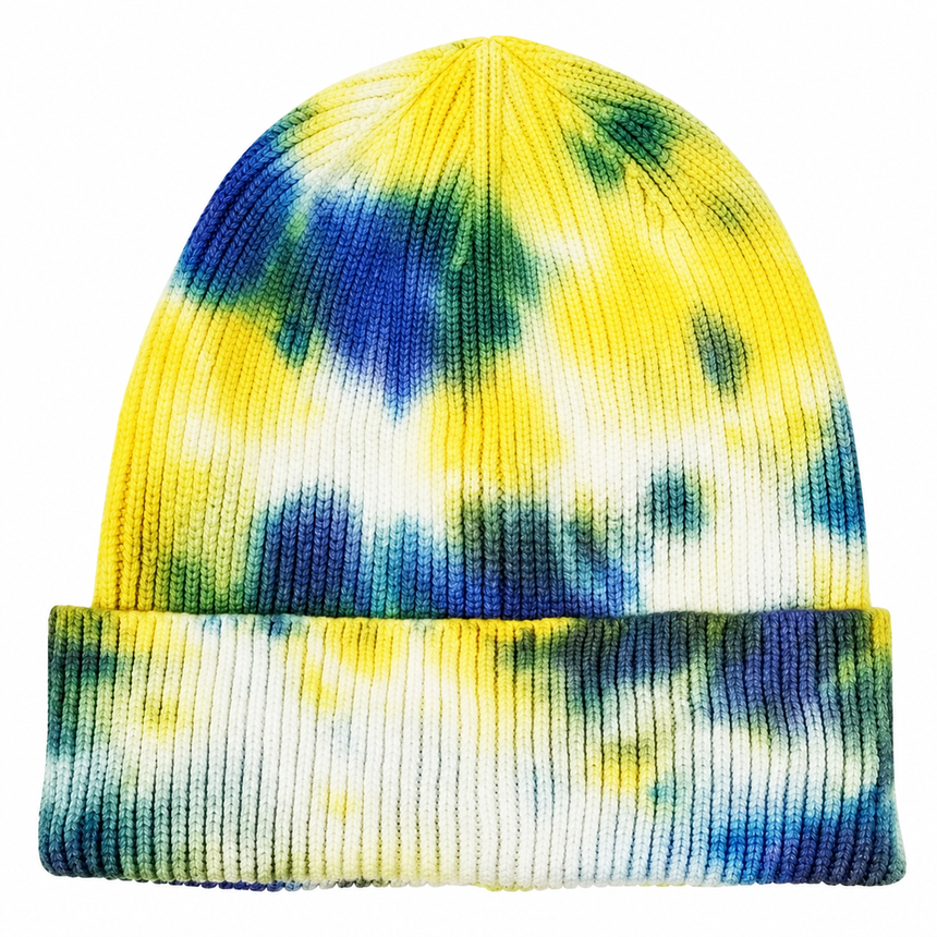 Decky 8031 Camo Knit Beanie - Tie Dye Yellow Blue