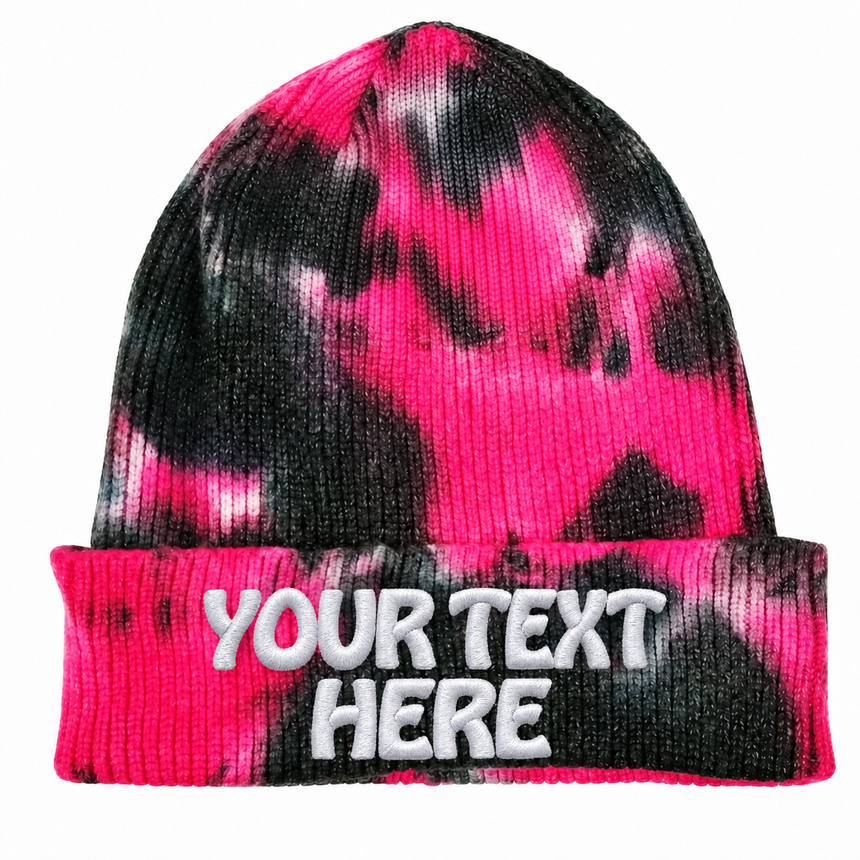 Decky 8031 Camo Knit Beanie - Tie Dye Black Hot Pink