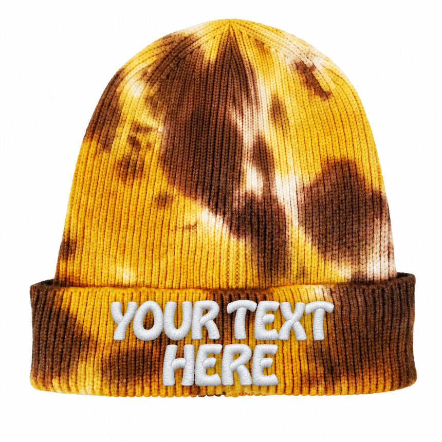Decky 8031 Camo Knit Beanie - Tie Dye Mustard Brown