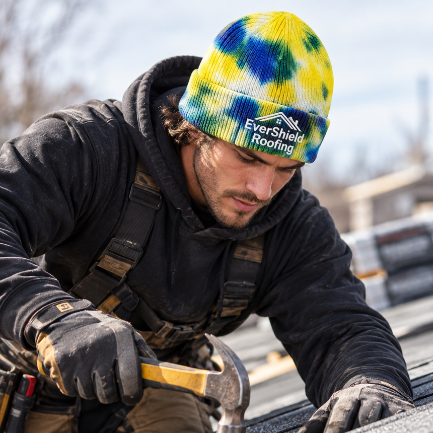 Decky 8031 Camo Knit Beanie - Tie Dye Yellow Blue