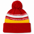 August Caps 8779 Multi-Stripe Pom Pom Beanie - Red Yellow