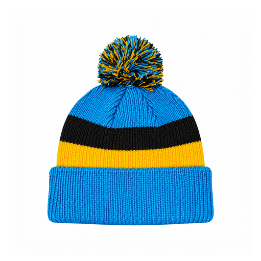 August Caps 8779 Multi-Stripe Pom Pom Beanie - Light Blue Yellow