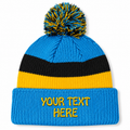 August Caps 8779 Multi-Stripe Pom Pom Beanie - Light Blue Yellow