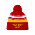 August Caps 8779 Multi-Stripe Pom Pom Beanie - Red Yellow