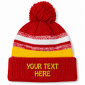 August Caps 8779 Multi-Stripe Pom Pom Beanie - Red Yellow