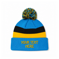 August Caps 8779 Multi-Stripe Pom Pom Beanie - Light Blue Yellow