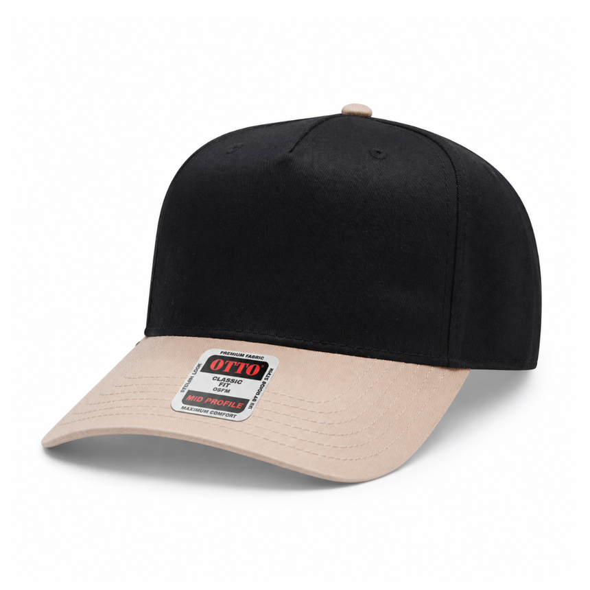 OTTO CAP® 5 Panel Mid Profile Baseball Cap - Black/Khaki