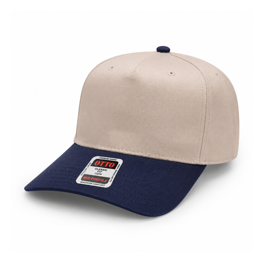 OTTO CAP® 5 Panel Mid Profile Baseball Cap - Natural/Navy