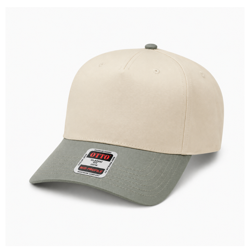 OTTO CAP® 5 Panel Mid Profile Baseball Cap - Natural/Sage Green