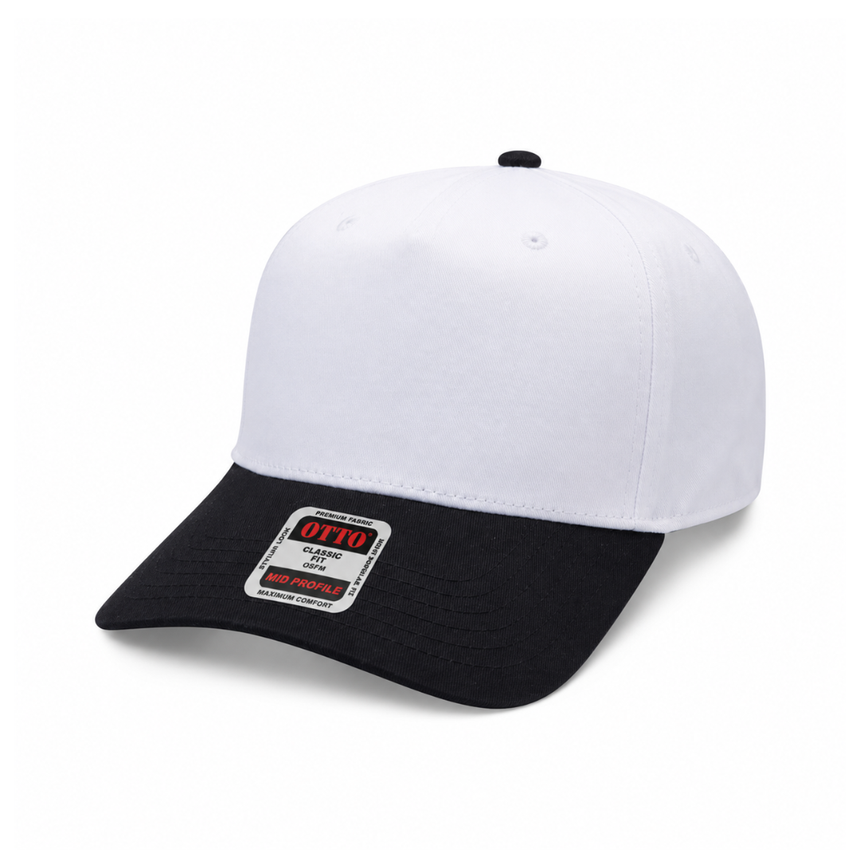 OTTO CAP® 5 Panel Mid Profile Baseball Cap - White/Black