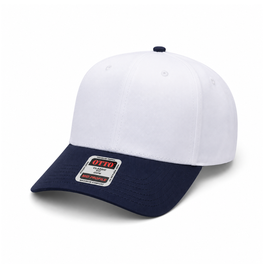 OTTO CAP® 5 Panel Mid Profile Baseball Cap - White/Navy