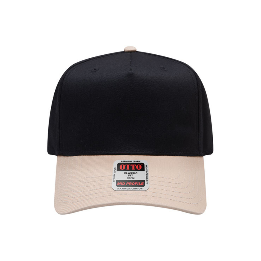 OTTO CAP® 5 Panel Mid Profile Baseball Cap - Black/Khaki
