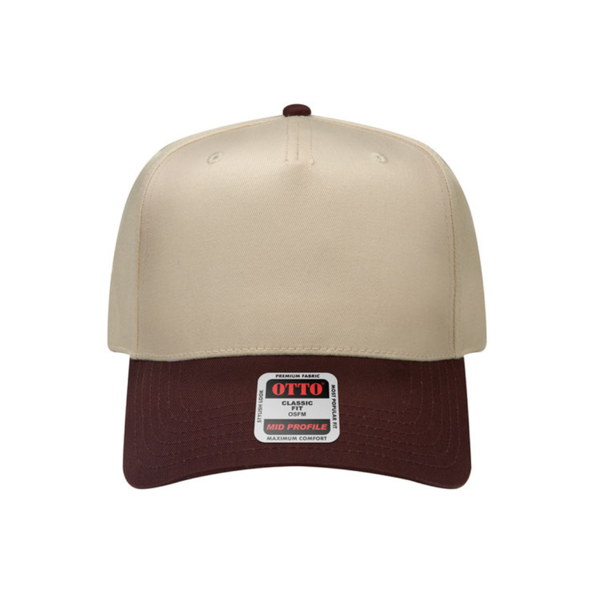 OTTO CAP® 5 Panel Mid Profile Baseball Cap - Khaki/Brown