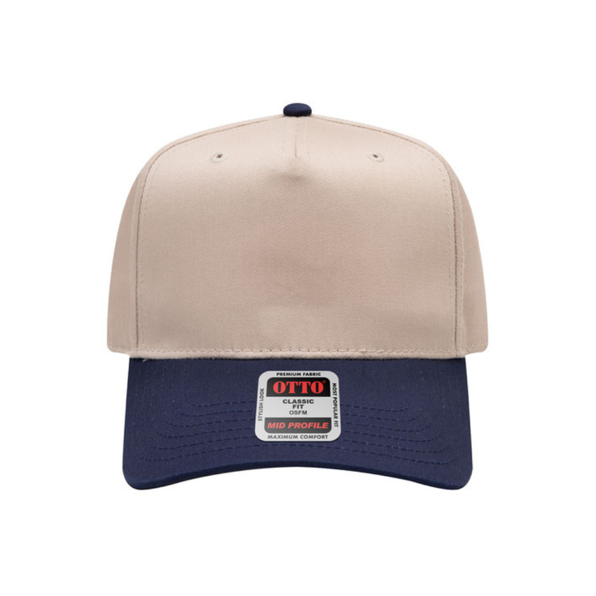 OTTO CAP® 5 Panel Mid Profile Baseball Cap - Khaki/Navy